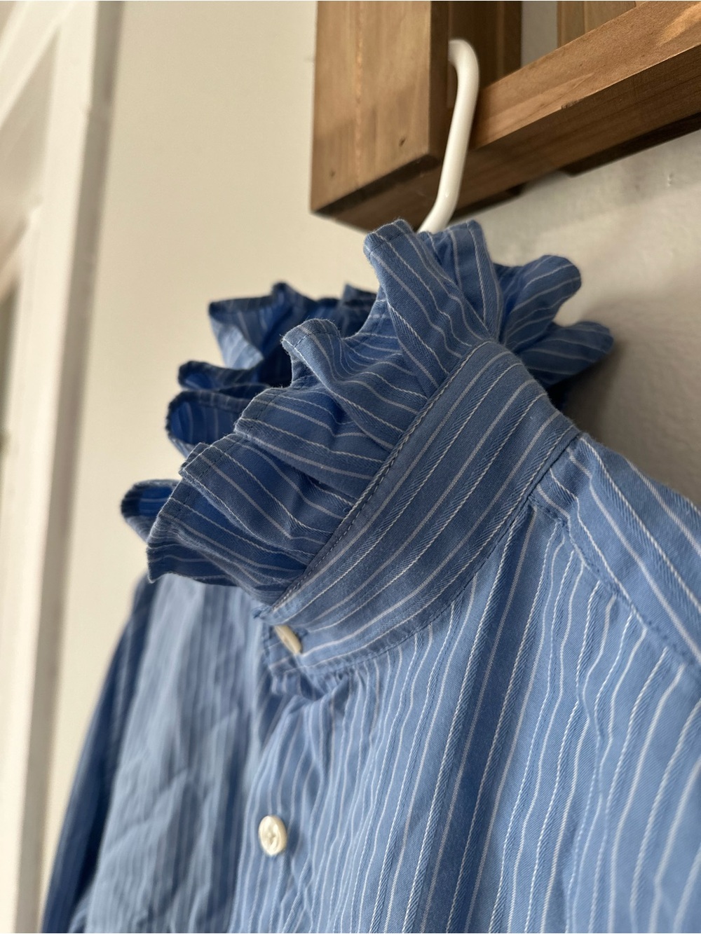 Van Heusen Light Blue Pinstripe Ruffle-Collar Button-Down Shirt